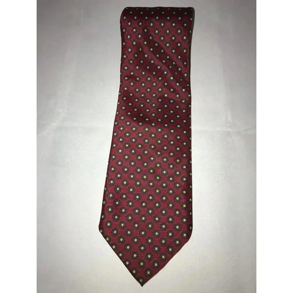 Vintage Red Yellow Polka Dots Polyester Men's Mid Century Classic Neck Tie